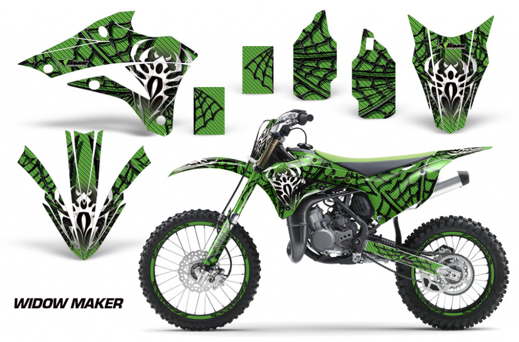 Widow Maker Background = Green, Design color = Black with number plates for Kawasaki KX85/100 2014-2021