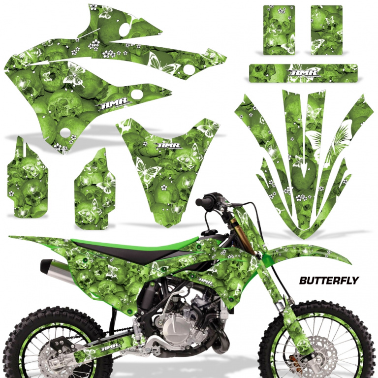 Butterfly Background = Green, Design color = White with number plates for Kawasaki KX85/112 2022-2024