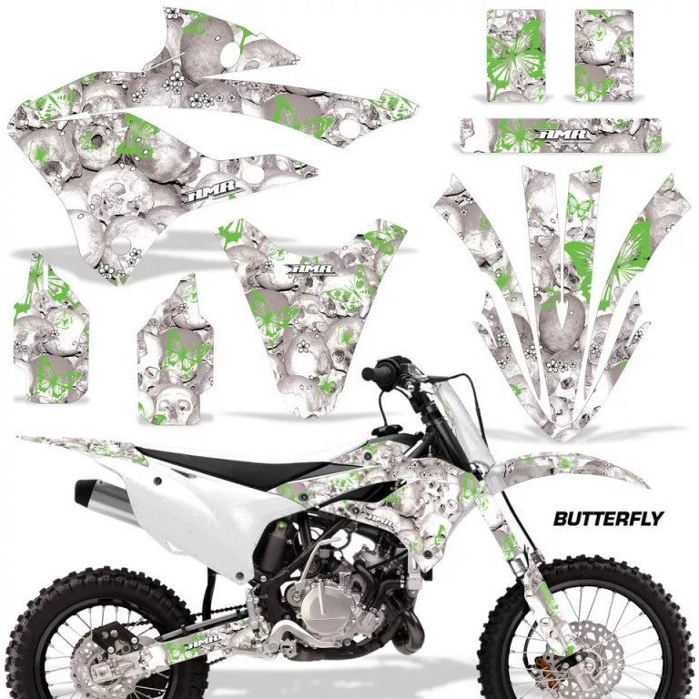 Butterfly Background = White, Design color = Green without number plates for Kawasaki KX85/112 2022-2024