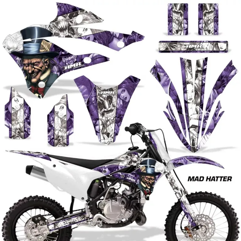 Mad-Hatter Hintergrund = Lila, Designfarbe = Weiß ohne Nummernfeldern für Kawasaki KX85/112 2022-2024