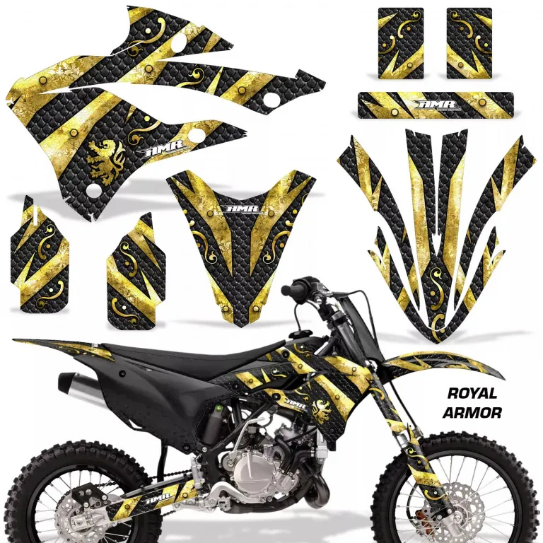 Royal Armor Hintergrund = Schwarz, Designfarbe = Gelb ohne Nummernfeldern für Kawasaki KX85/112 2022-2024