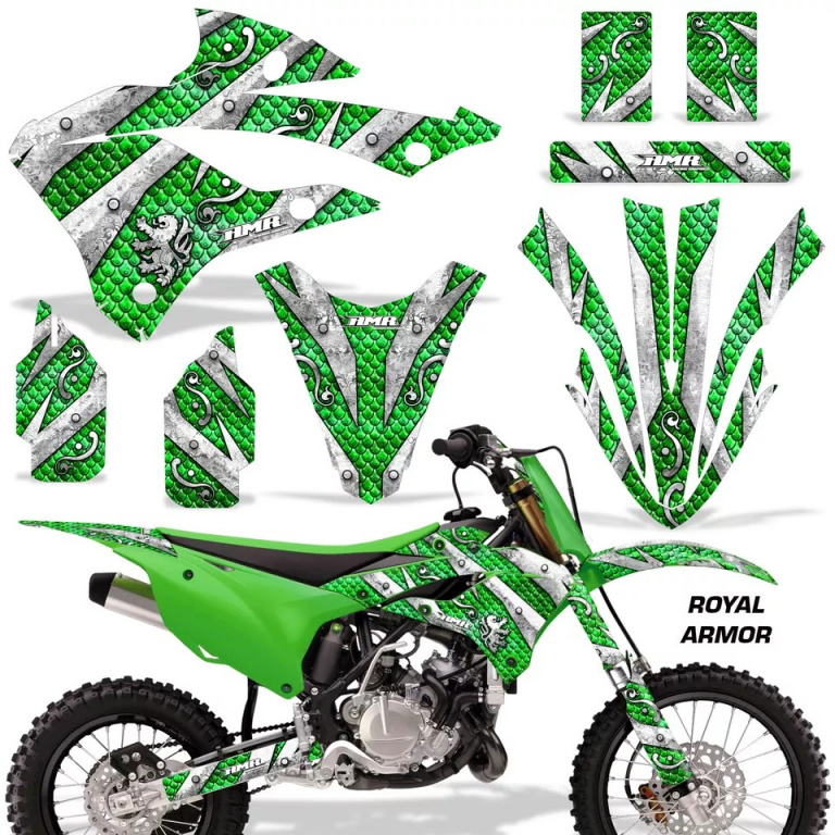 Royal Armor Background = Green, Design color = Silver without number plates for Kawasaki KX85/112 2022-2024