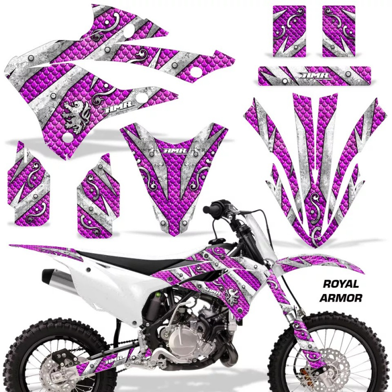 Royal Armor Background = Pink, Design color = Silver without number plates for Kawasaki KX85/112 2022-2024