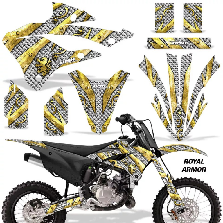 Royal Armor Background = Silver, Design color = Yellow without number plates for Kawasaki KX85/112 2022-2024
