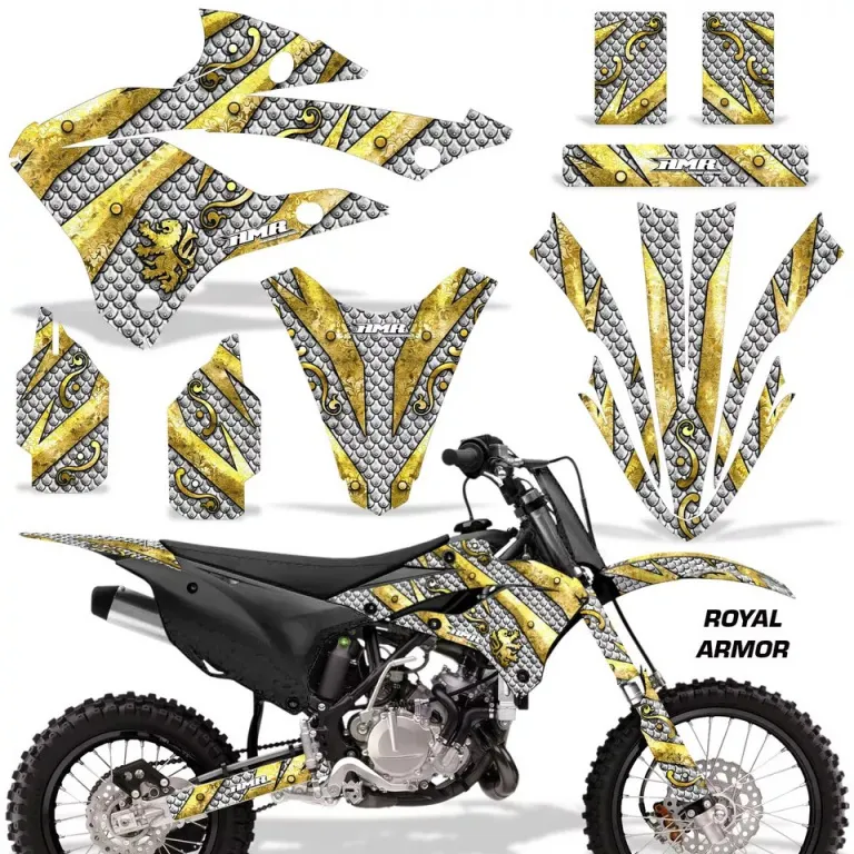 Royal Armor Hintergrund = Silber, Designfarbe = Gelb ohne Nummernfeldern für Kawasaki KX85/112 2022-2024