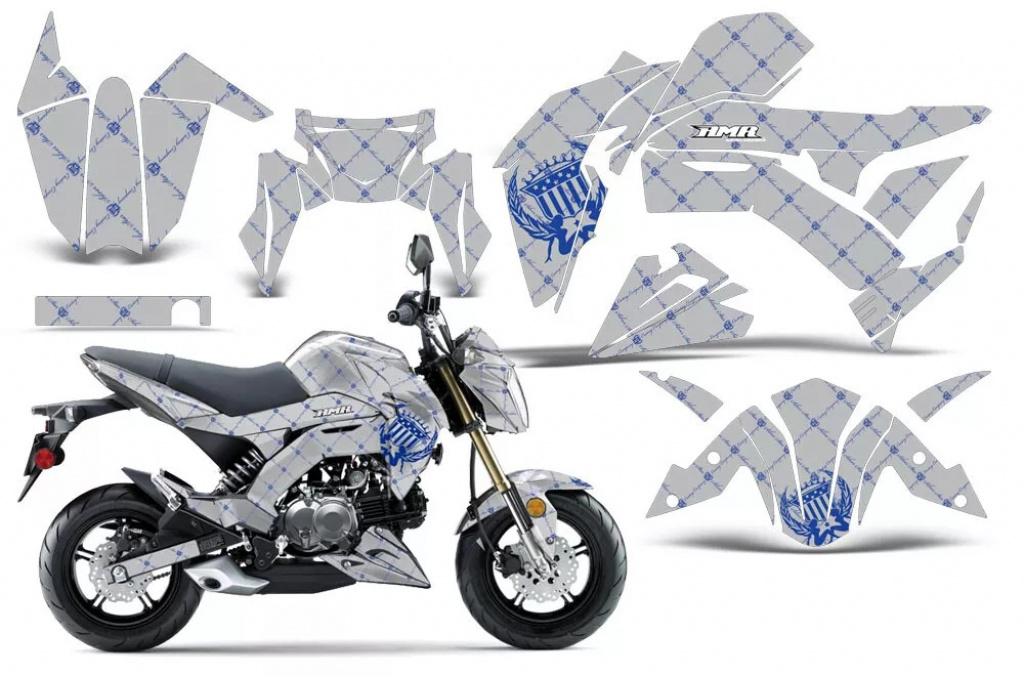 SilverStar - Reloaded Hintergrund = Silber, Designfarbe = Blau für Kawasaki Z125 Pro 2017-2024