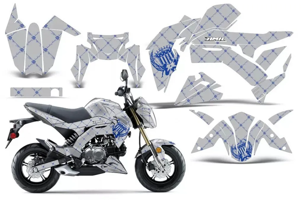 SilverStar - Reloaded Hintergrund = Silber, Designfarbe = Blau für Kawasaki Z125 Pro 2017-2024