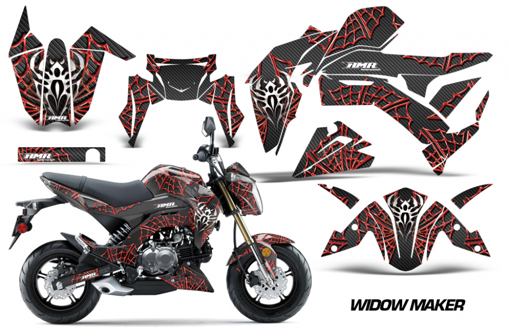 Widow Maker Hintergrund = Schwarz, Designfarbe = Rot für Kawasaki Z125 Pro 2017-2024