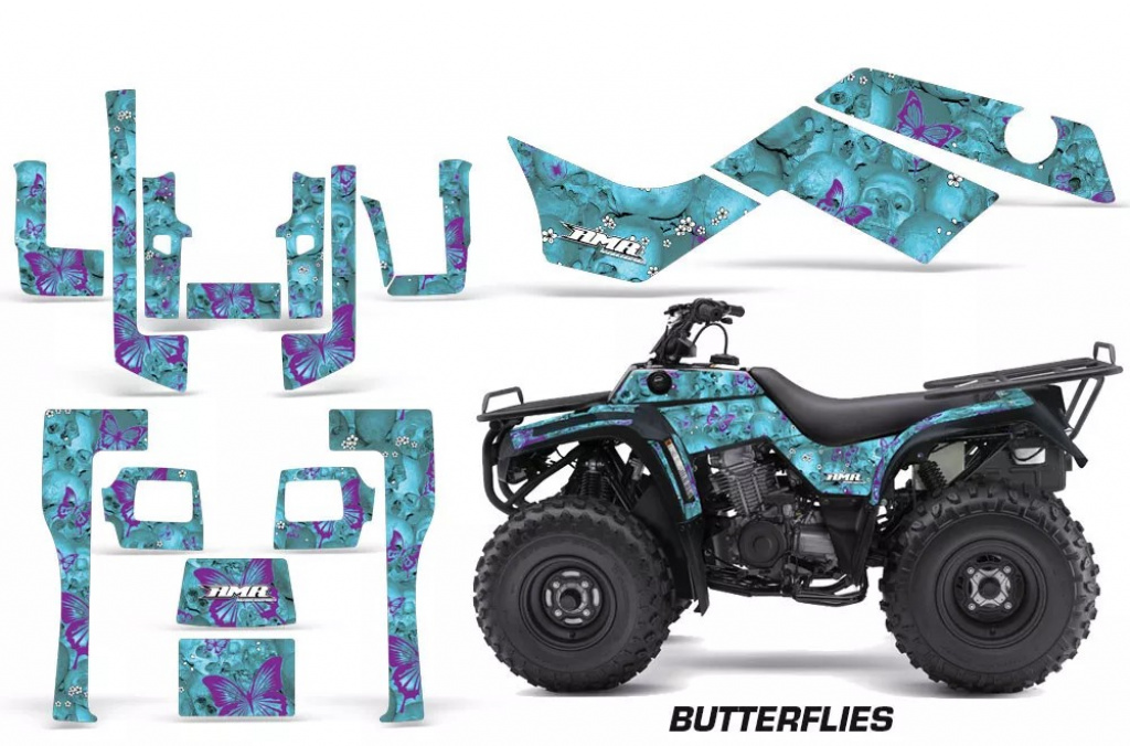 Butterfly Hintergrund = Aqua Blau, Designfarbe = Lila für Kawasaki KLF 220/250/300 Bayou