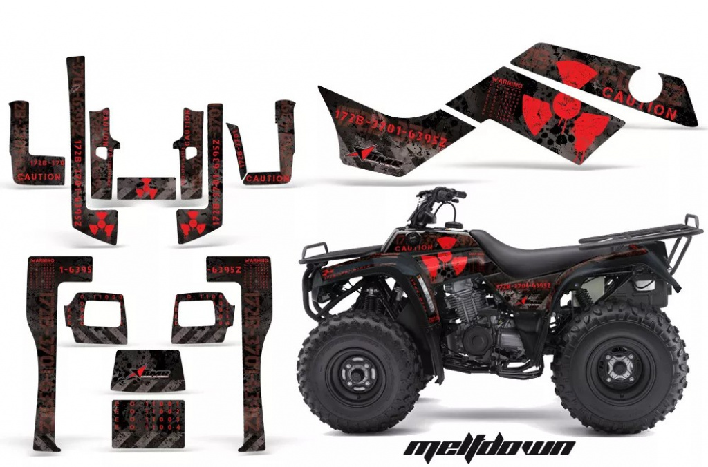 Meltdown Hintergrund = Schwarz, Designfarbe = Rot für Kawasaki KLF 220/250/300 Bayou