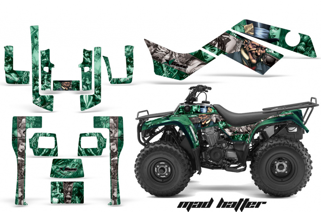 Mad Hatter Hintergrund = Grün, Designfarbe = Silber für Kawasaki KLF 220/250/300 Bayou
