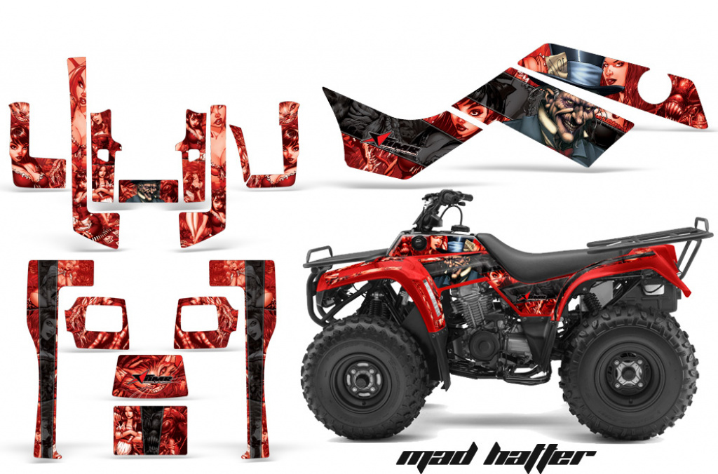 Mad Hatter Hintergrund = Rot, Designfarbe = Schwarz für Kawasaki KLF 220/250/300 Bayou