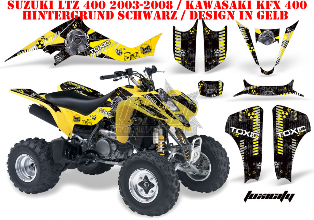 Toxicity Hintergrund = Schwarz, Designfarbe = Gelb für Suzuki LTZ 400 2003-2008