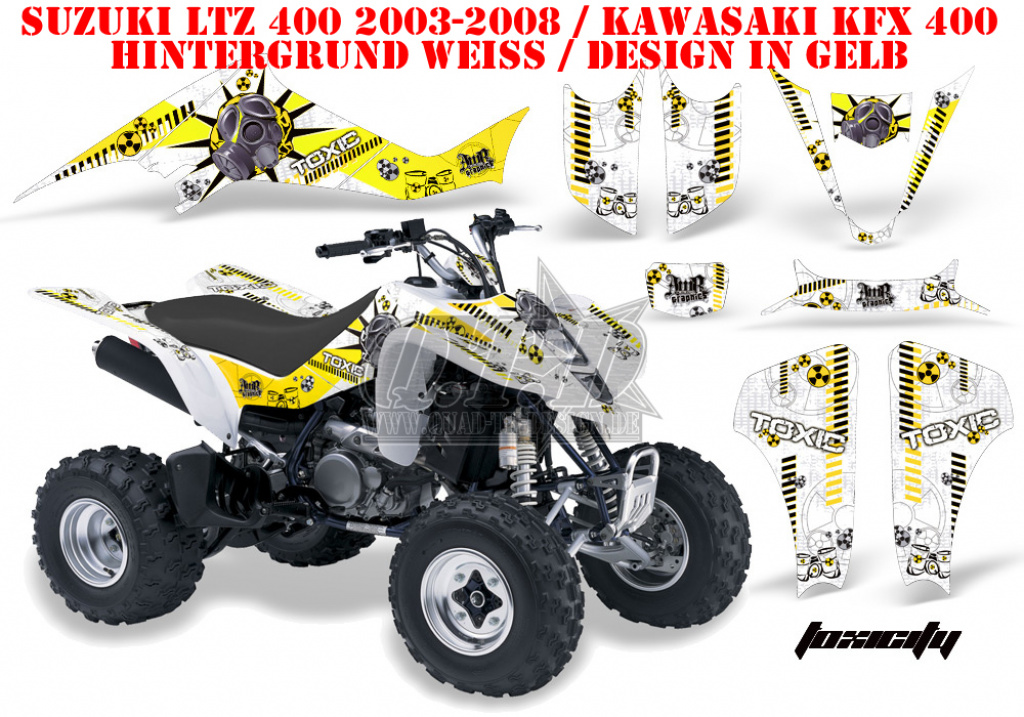Toxicity Hintergrund = Weiß, Designfarbe = Gelb für Suzuki LTZ 400 2003-2008