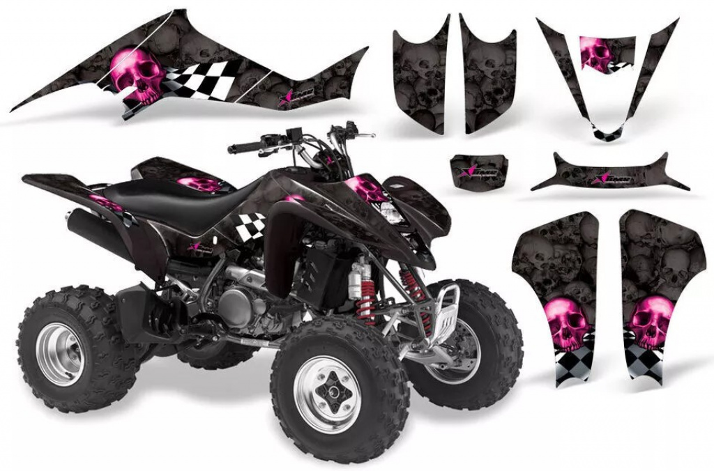 Checkered Skull Hintergrund = Schwarz, Designfarbe = Pink für Suzuki LTZ 400 2003-2008