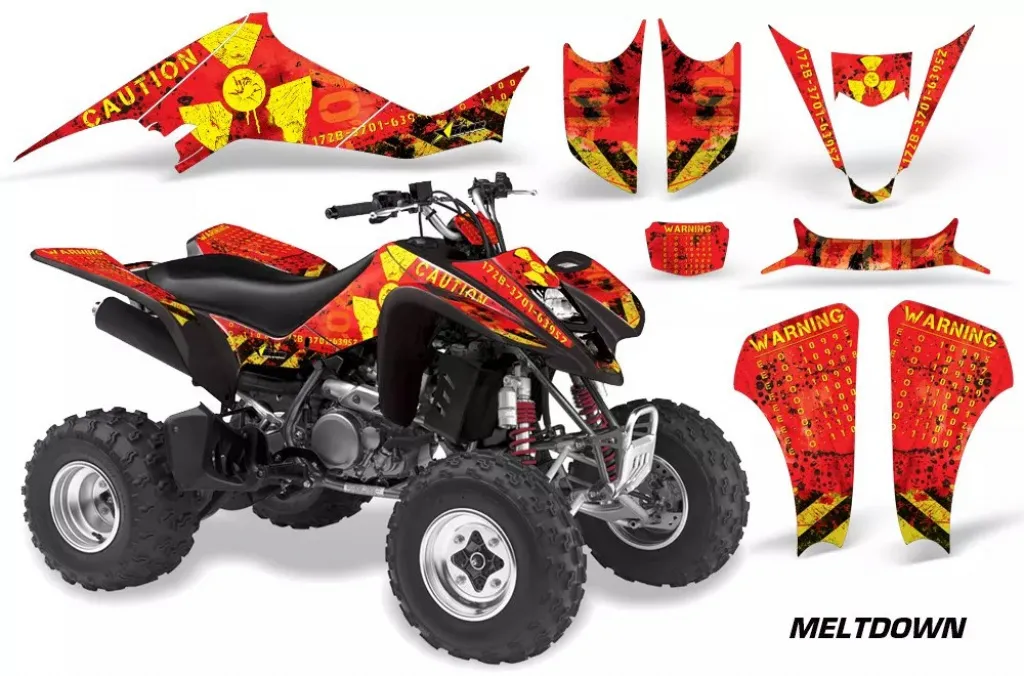 Meltdown Hintergrund = Rot, Designfarbe = Gelb für Kawasaki KFX 400 2003-2008