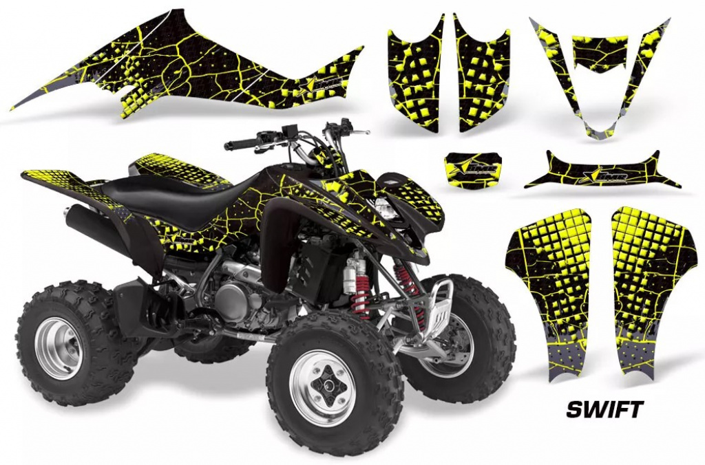 Swift Hintergrund = Schwarz, Designfarbe = Gelb für Suzuki LTZ 400 2003-2008
