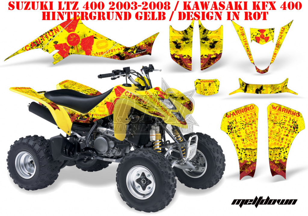 Meltdown Hintergrund = Gelb, Designfarbe = Rot für Suzuki LTZ 400 2003-2008