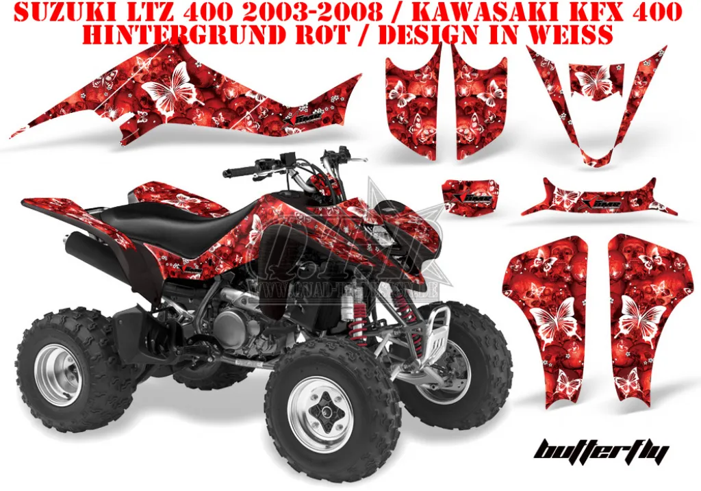 Butterfly Hintergrund = Rot, Designfarbe = Weiß für Kawasaki KFX 400 2003-2008