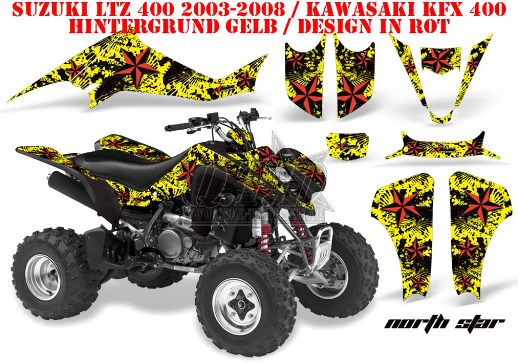 Northstar Hintergrund = Gelb, Designfarbe = Rot für Kawasaki KFX 400 2003-2008