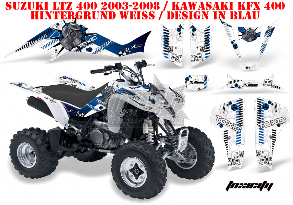 Toxicity Hintergrund = Weiß, Designfarbe = Blau für Suzuki LTZ 400 2003-2008