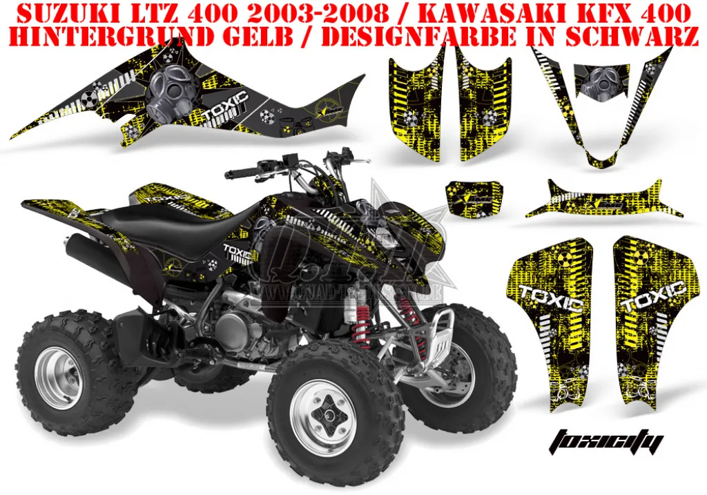 Toxicity Hintergrund = Gelb, Designfarbe = Schwarz für Kawasaki KFX 400 2003-2008