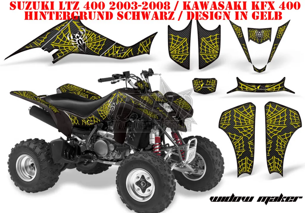 Widow Maker Hintergrund = Schwarz, Designfarbe = Gelb für Kawasaki KFX 400 2003-2008