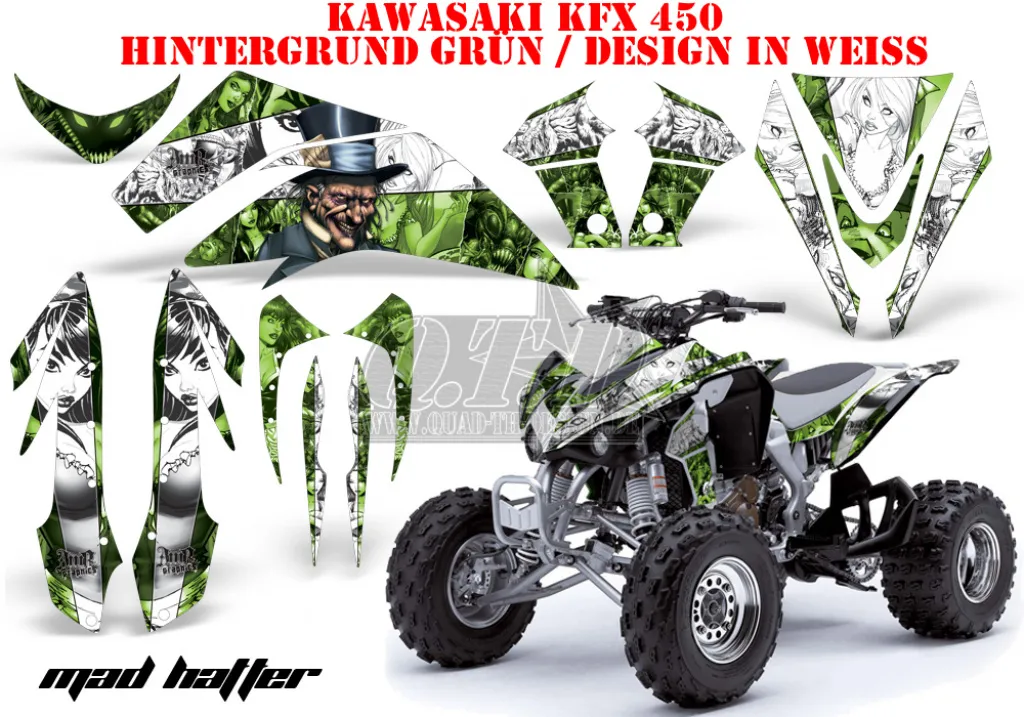 Mad Hatter Hintergrund = Grün, Designfarbe = Weiß für Kawasaki KFX 450
