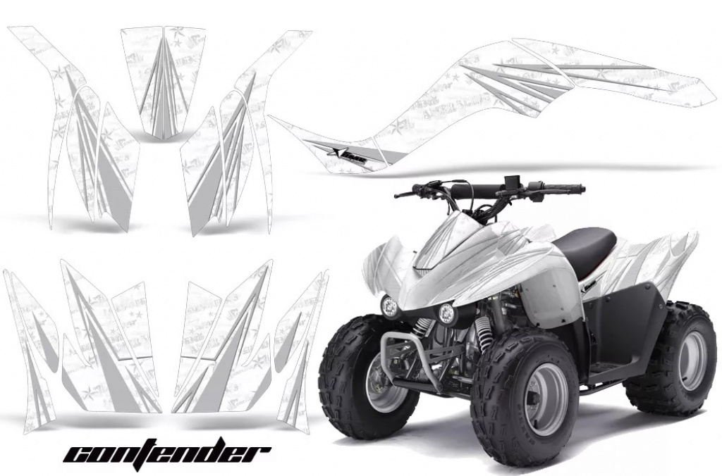 Contender Hintergrund = Weiß, Designfarbe = Silber für Kawasaki KFX 50/KFX 90 2007-2022
