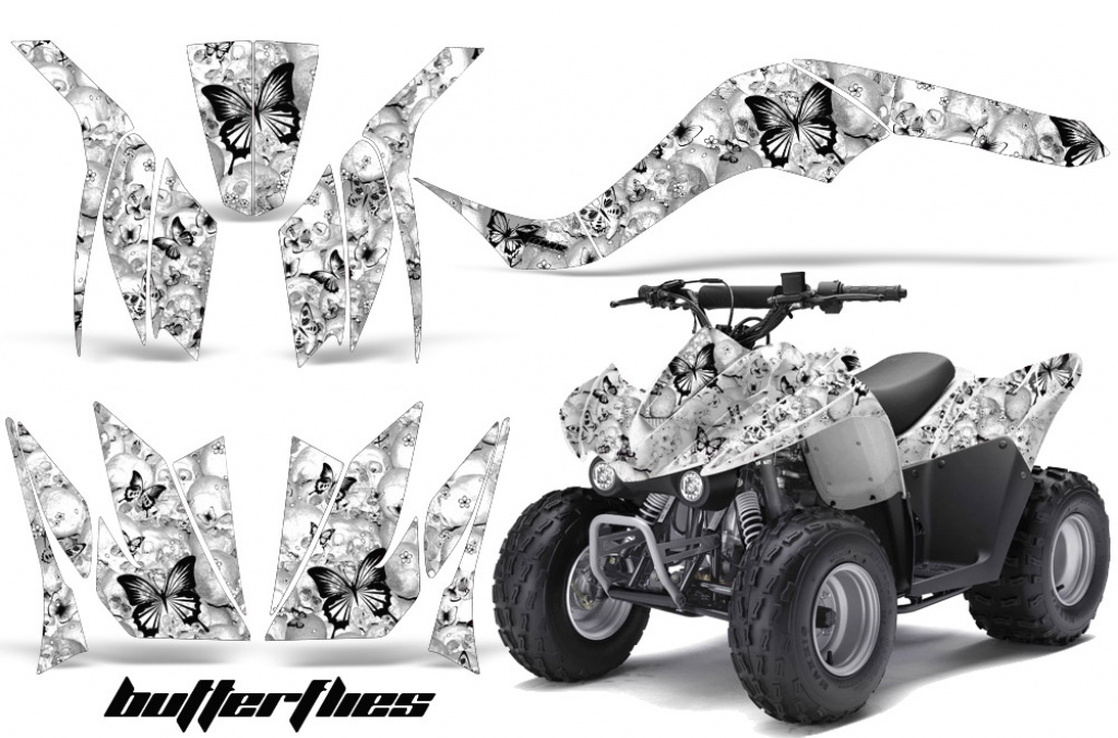 Butterfly Hintergrund = Weiß, Designfarbe = Schwarz für Kawasaki KFX 50/KFX 90 2007-2022