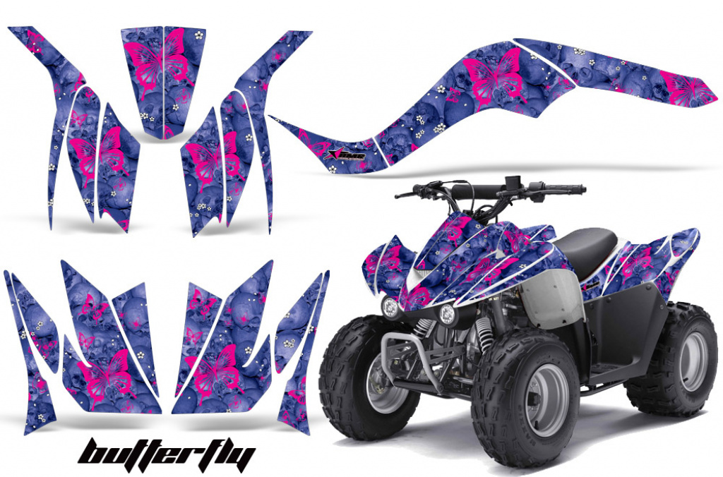 Butterfly Hintergrund = Blau, Designfarbe = Pink für Kawasaki KFX 50/KFX 90 2007-2022