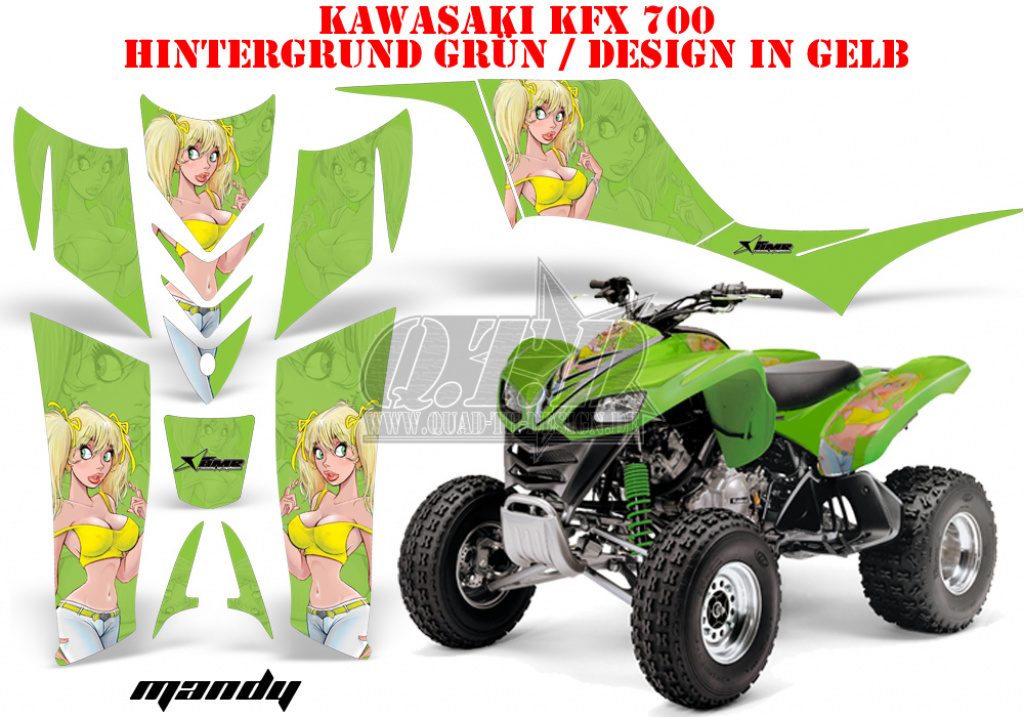 Mandy Background = Green, Design color = Yellow for Kawasaki KFX 700
