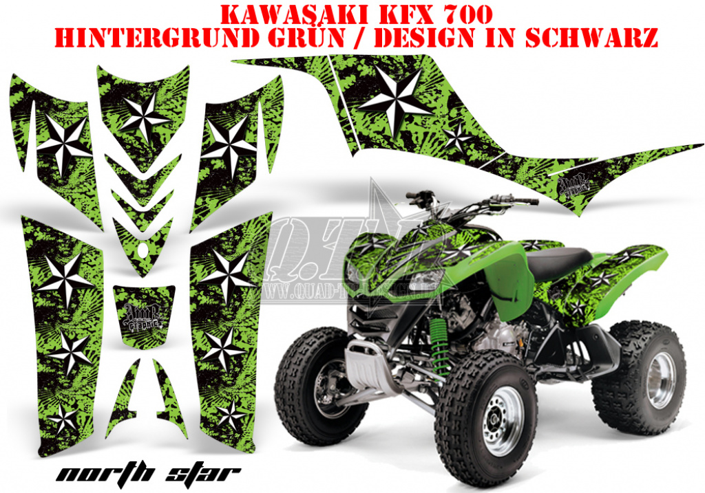 Northstar Background = Green, Design color = White for Kawasaki KFX 700
