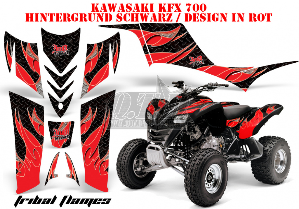 Tribal Flames Background = Black, Design color = Red for Kawasaki KFX 700
