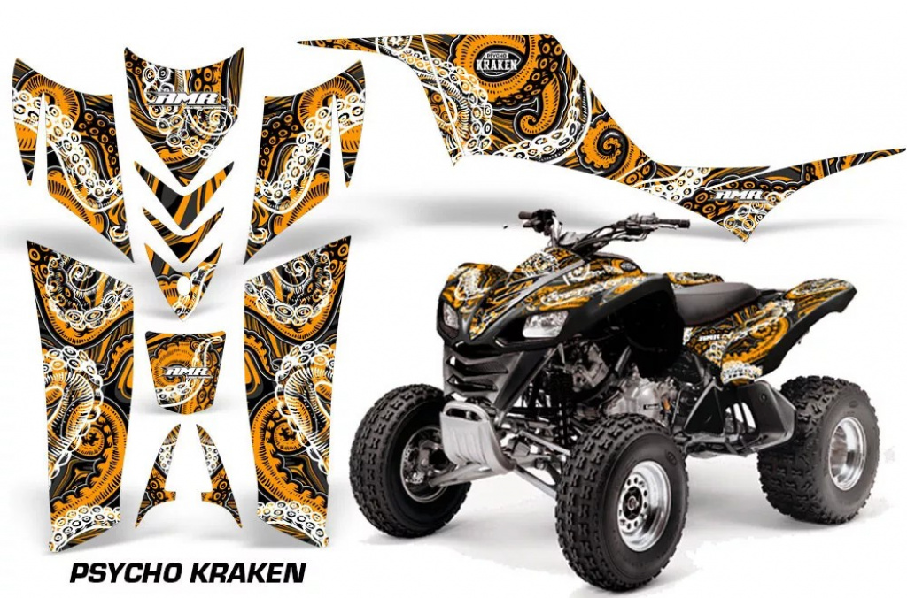 Psycho Kraken Background = Black, Design color = Orange for Kawasaki KFX 700