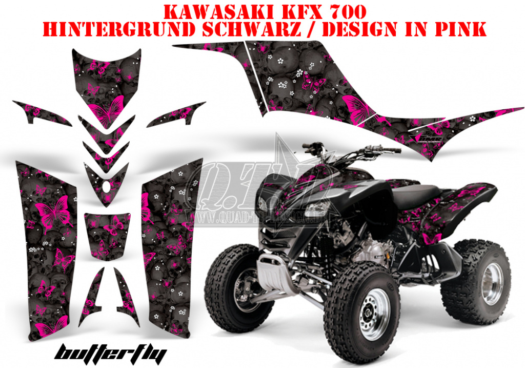 Butterfly Background = Black, Design color = Pink for Kawasaki KFX 700