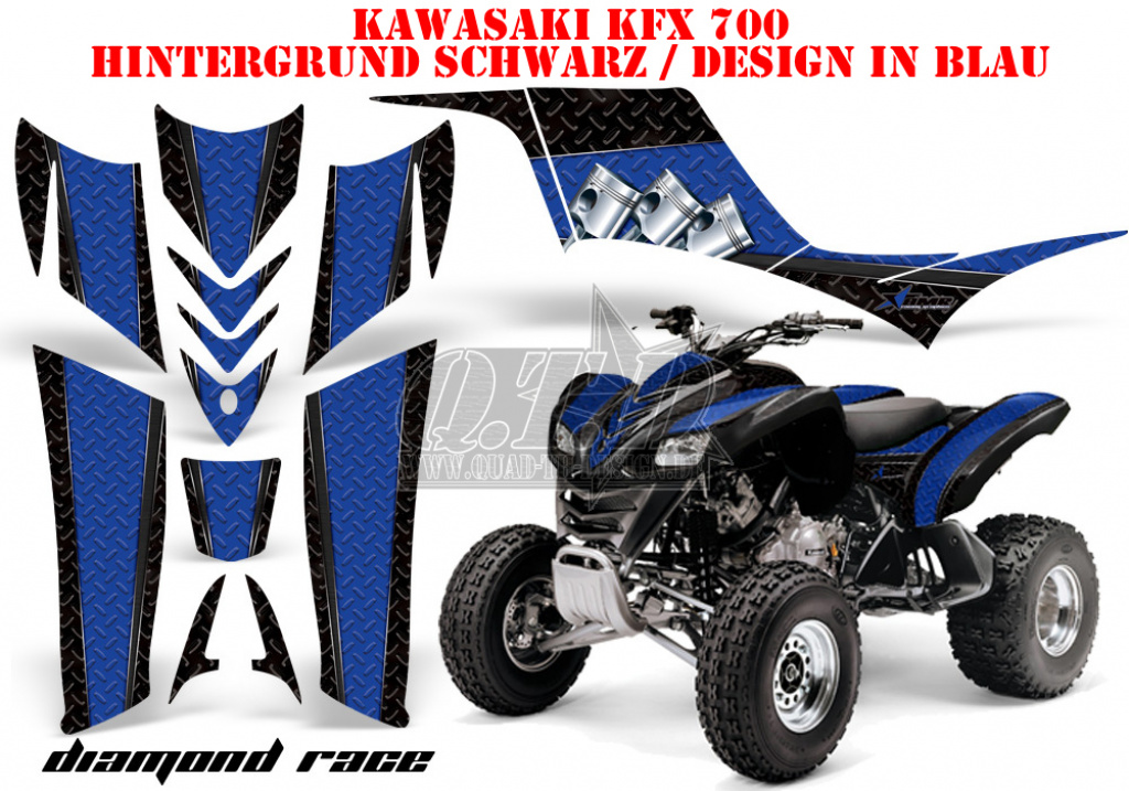 Diamond Race Background = Black, Design color = Blue for Kawasaki KFX 700
