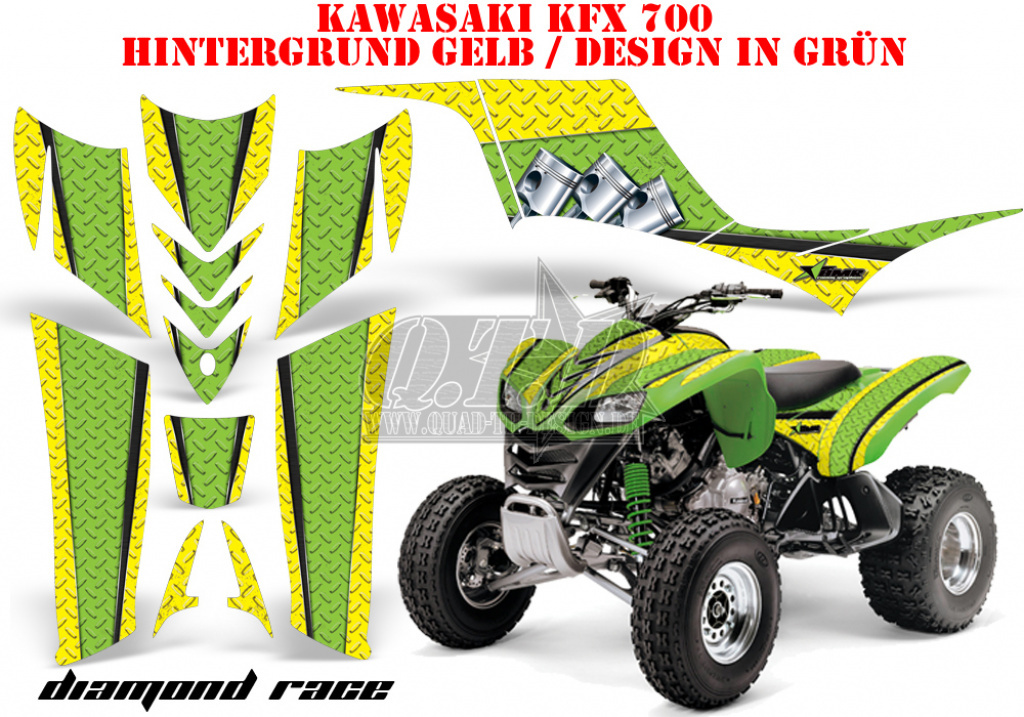 Diamond Race Background = Yellow, Design color = Green for Kawasaki KFX 700