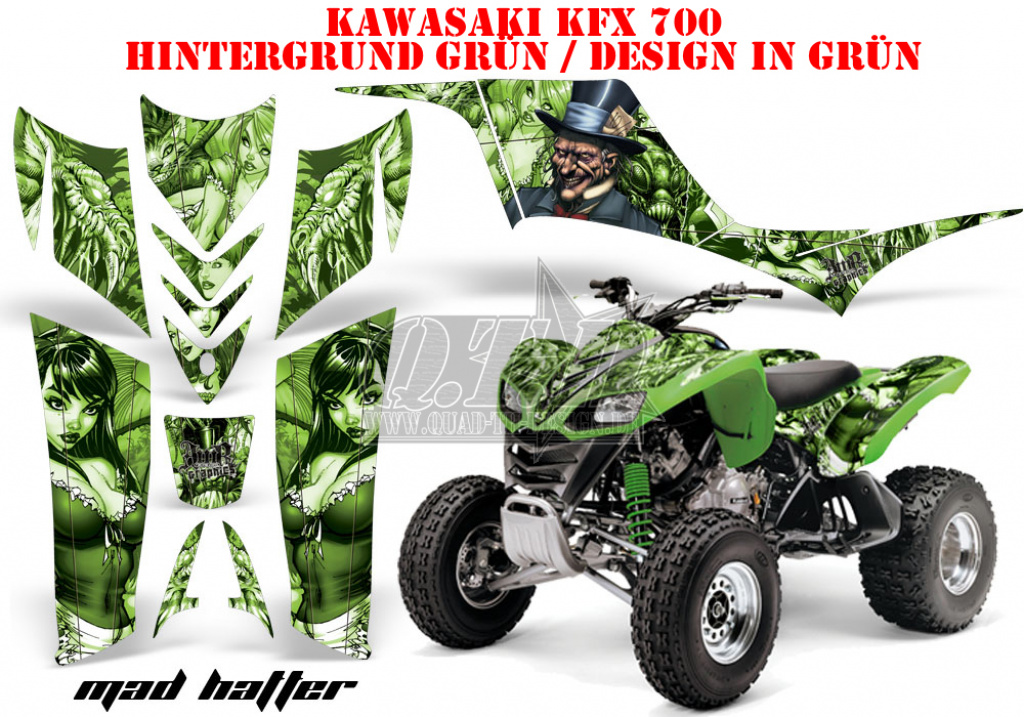 Mad Hatter Background = Green, Design color = Green for Kawasaki KFX 700