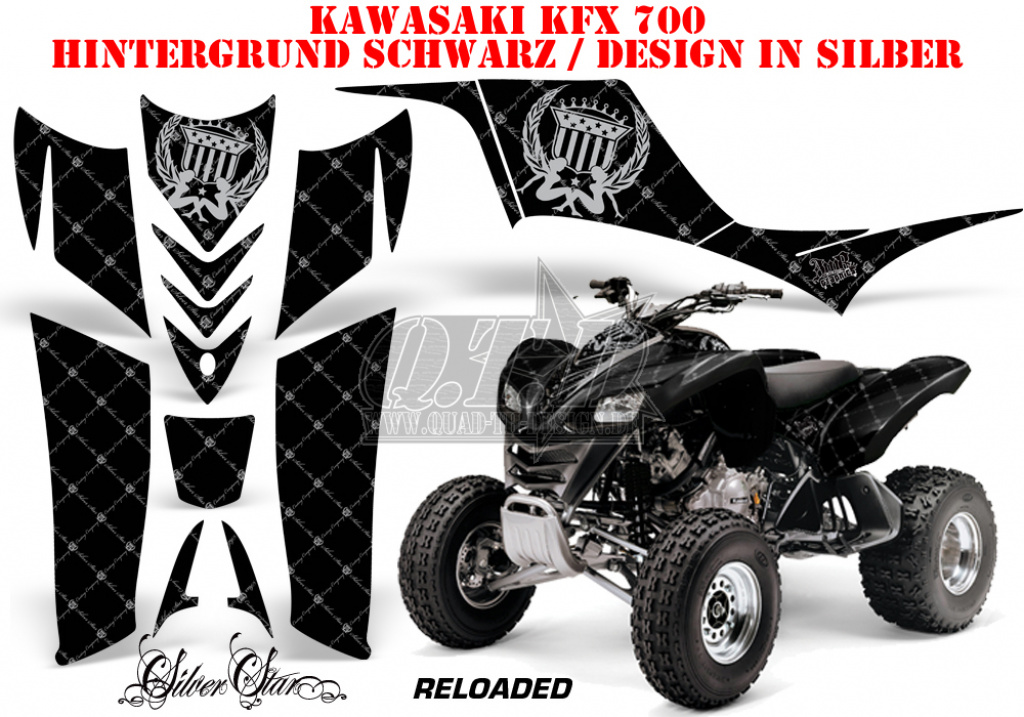 SilverStar - Reloaded Background = Black, Design color = Silver for Kawasaki KFX 700