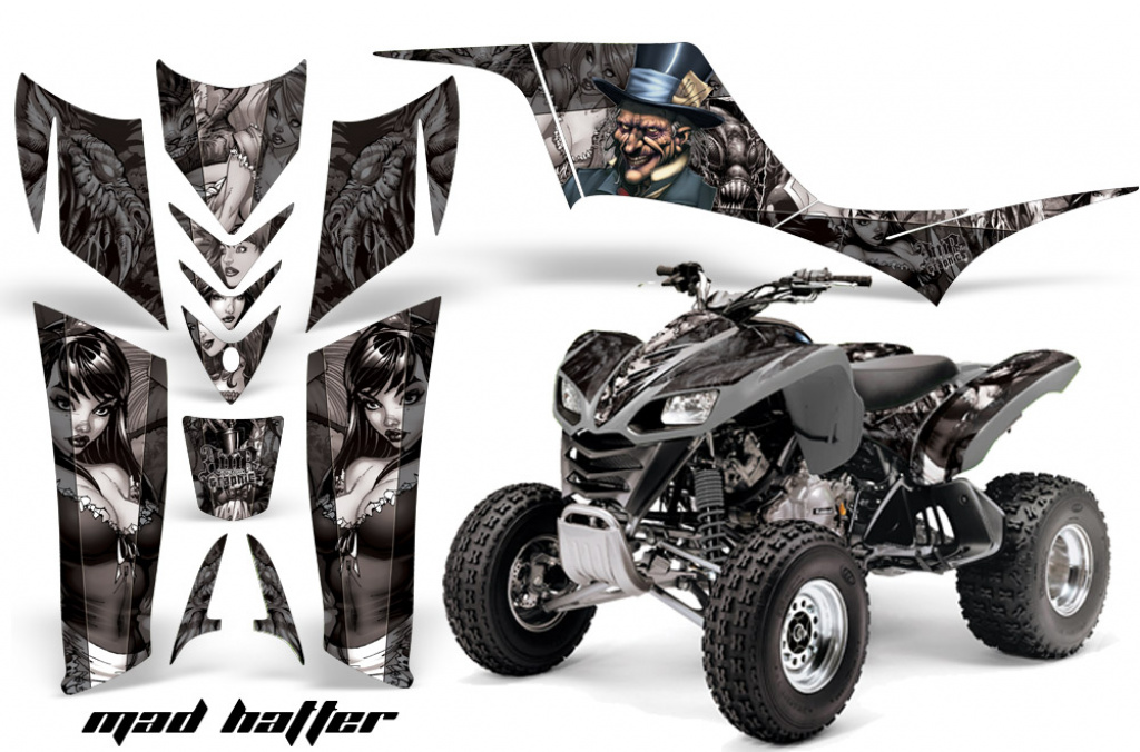 Mad Hatter Background = Black, Design color = Silver for Kawasaki KFX 700