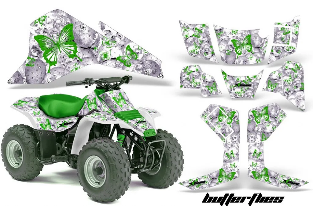 Butterfly Hintergrund = Weiß, Designfarbe = Grün für Kawasaki KFX 80 2003-2006