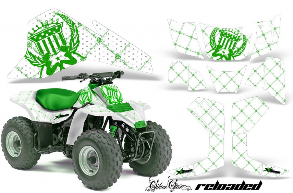 SilverStar - Reloaded Background = White, Design color = Green for Kawasaki KFX 80 2003-2006