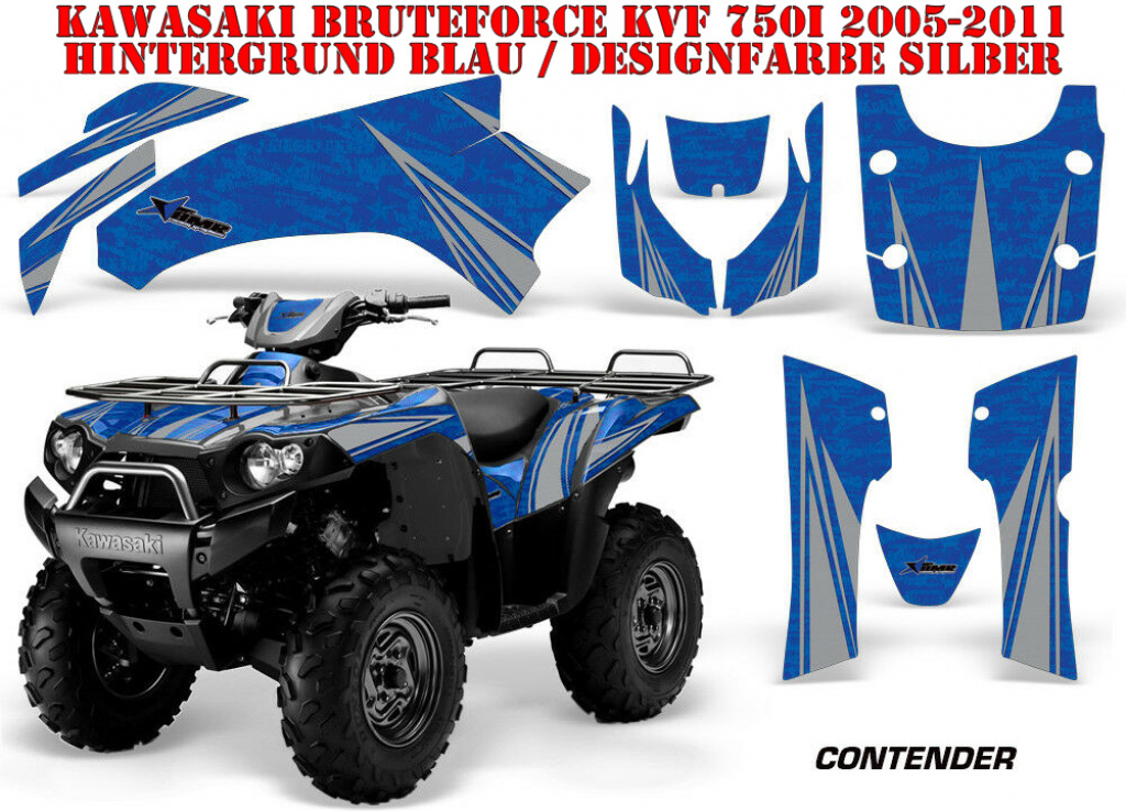 Contender Background = Blue, Design color = Silver for Kawasaki Brute Force KVF 650i 4x4 2006-2012