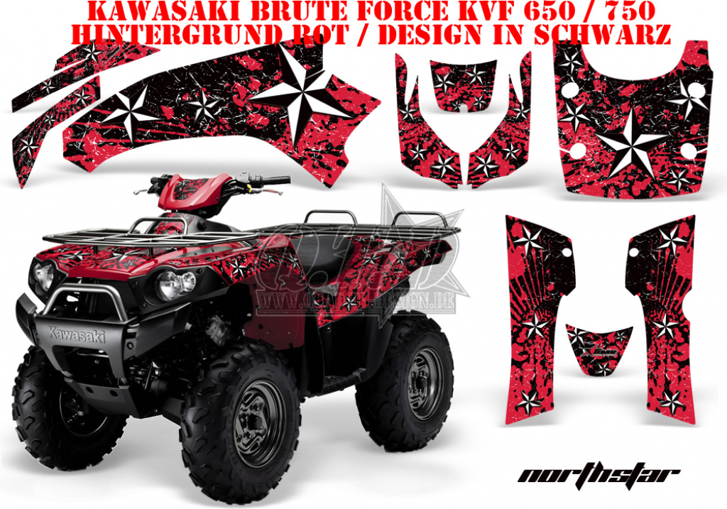 Northstar Background = Red, Design color = White for Kawasaki Brute Force KVF 650i 4x4 2006-2012