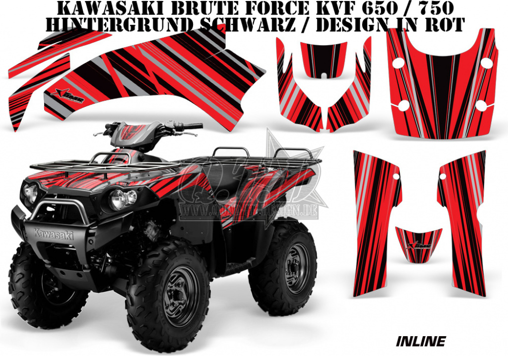 InLine Background = Black, Design color = Red for Kawasaki Brute Force KVF 650i 4x4 2006-2012