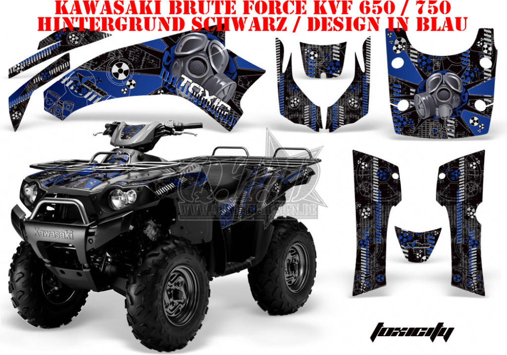 Toxicity Background = Black, Design color = Blue for Kawasaki Brute Force KVF 650i 4x4 2006-2012