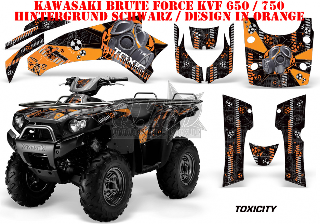 Toxicity Background = Black, Design color = Orange for Kawasaki Brute Force KVF 650i 4x4 2006-2012