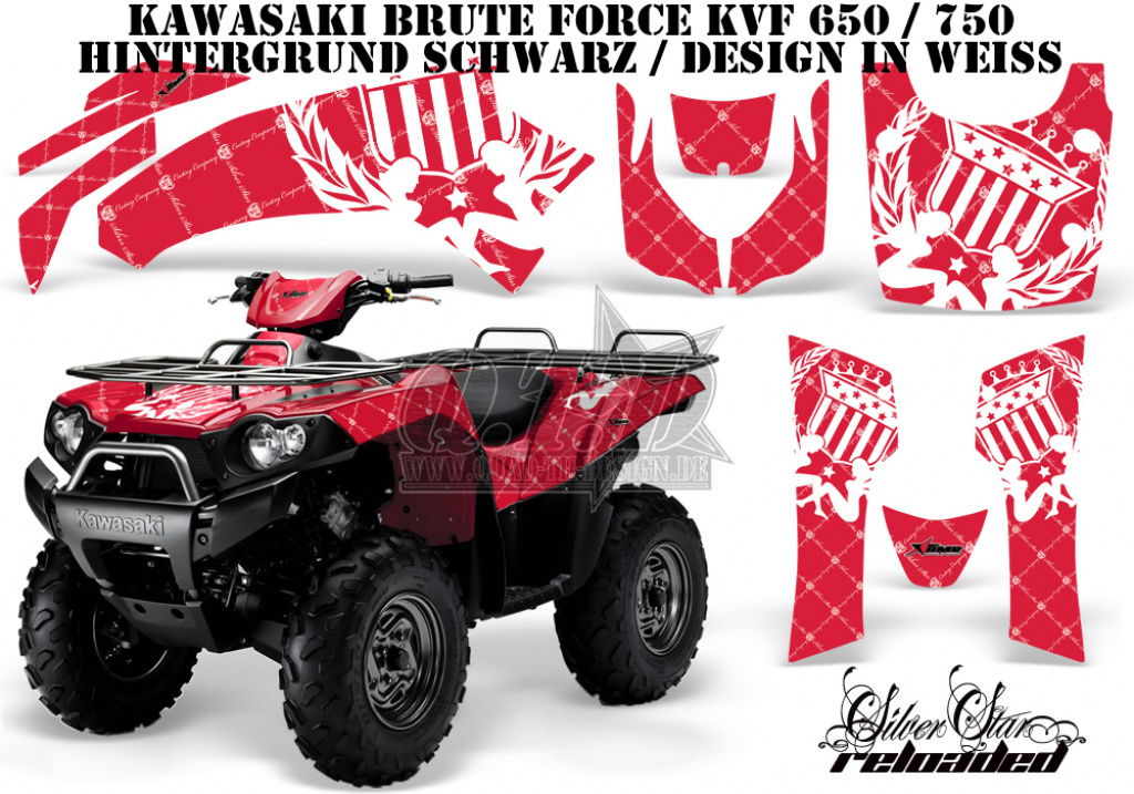 SilverStar - Reloaded Background = Red, Design color = White for Kawasaki Brute Force KVF 650i 4x4 2006-2012