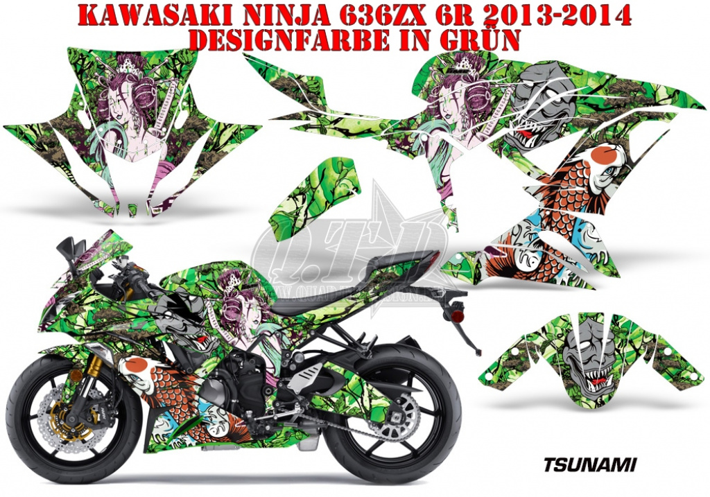 Tsunami Grün für Kawasaki Ninja 636 ZX-6R 2013-2016
